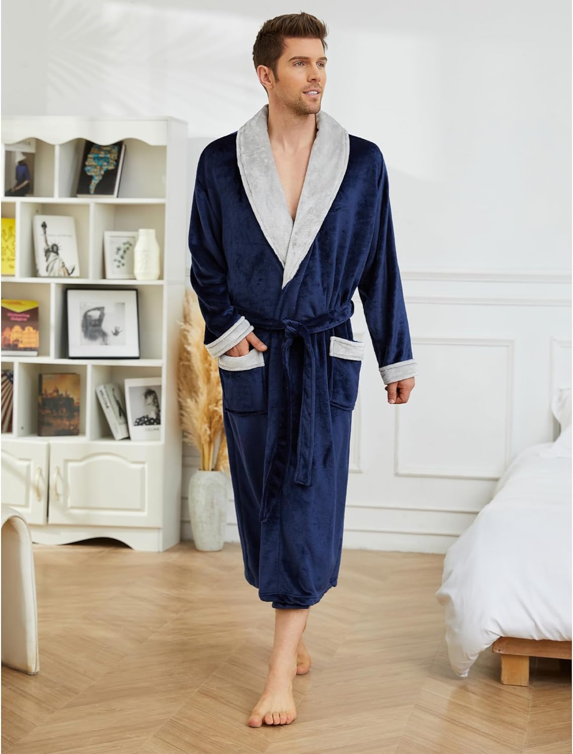 U2SKIIN Mens Fleece Robe Plush Collar Shawl Bathrobe - Image 3