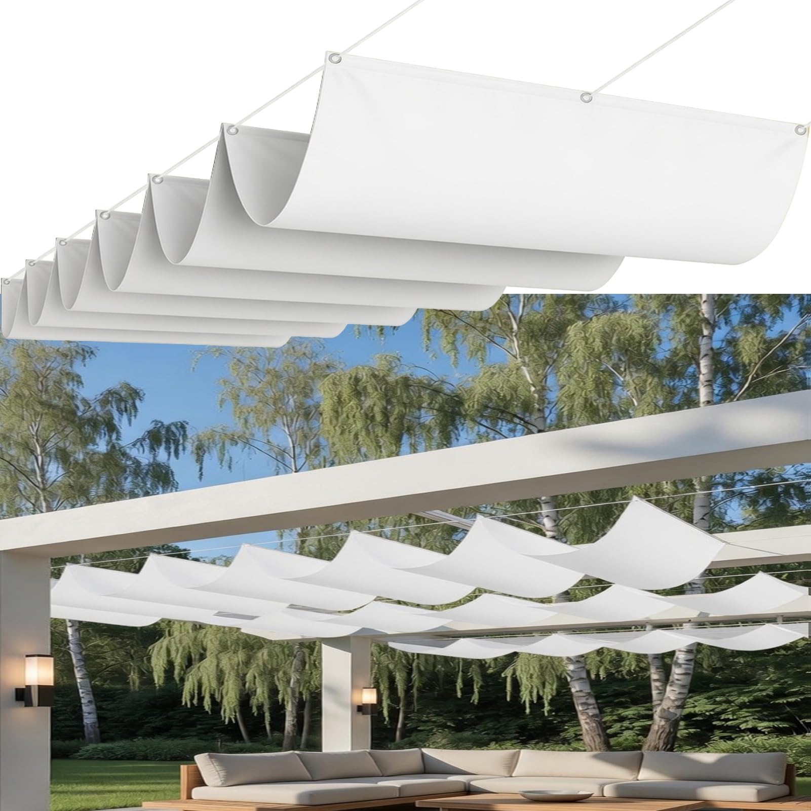 Voile ombrage rétractable vague 3x15m blanc pour extérieur