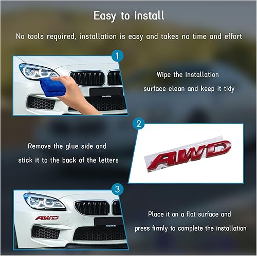 Miniatura 4 de Dickno AWD - Adhesivo para emblema, calcomanía de metal 3D para puerta trasera, autoadhesiva, decoración de guardabarros laterales automáticos para