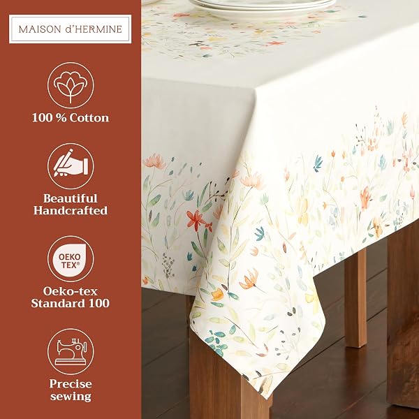 Maison d'Hermine Tischdecke, rechteckig, 100% Baumwolle, 220 cm x 160 cm. Wiederverwendbar, für den täglichen Gebrauch, zum Essen, für Partys, Festliche Anlässe und Muttertagsgeschenke - 2