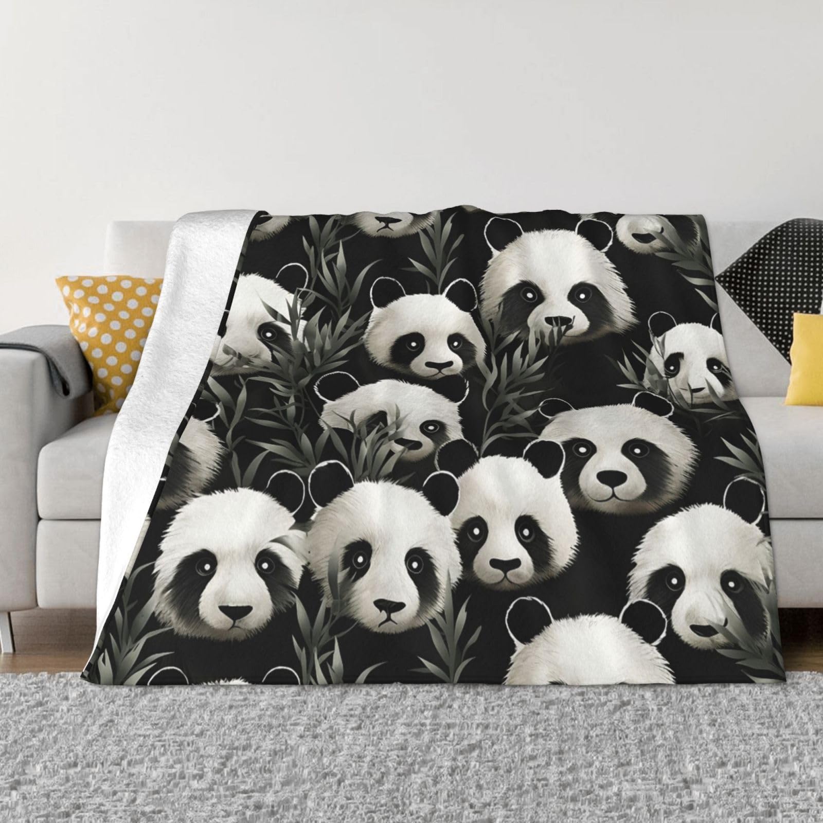 Plaid en flanelle douce motif panda, couverture doudou réconfortante