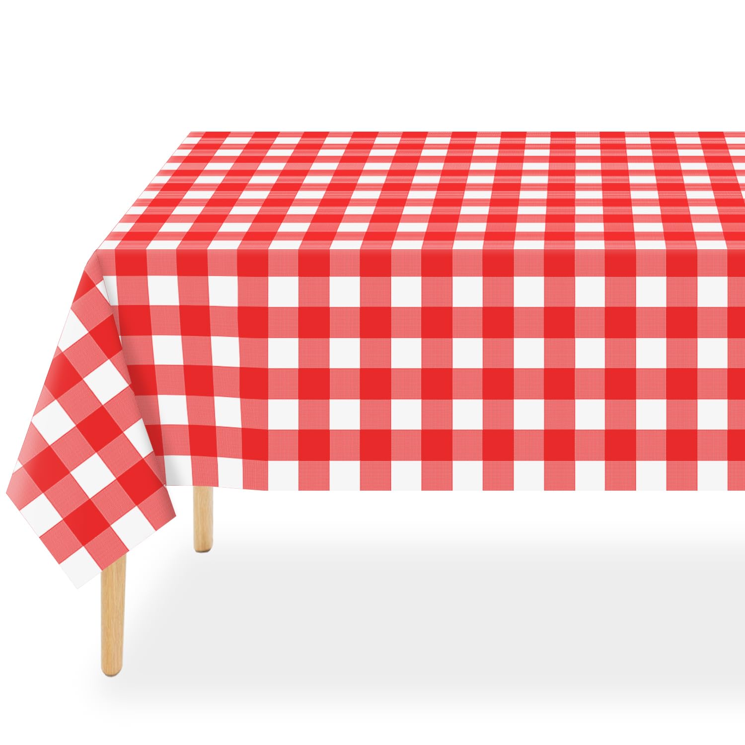 QIKSION 3 Pack Red Gingham Plastic Tablecloth, Picnic Table Cover