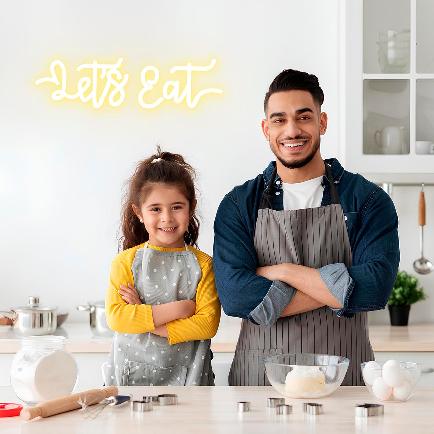 Let's Eat Neon Sign Dimmable Neon Signs for Wall Decor Inspirational LED Signs USB Light Up Sign for Kitchen Wall Decor Decoration Kitchen Sign Dining Room Home Restaurant Decoration