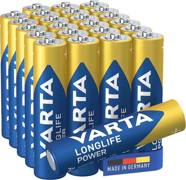 Varta Pila Longlife Power AAA Micro LR03 (paquete de 24 unidades), pila alcalina - «Made in Germany» - Adecuado para juguetes, linternas, mandos y otros aparatos que funcionan con pilas | LR03 1,5 V, Made in Germany, conservación hasta 10 años, para consola de juegos, cepillo de dientes, ratón, mando o linterna