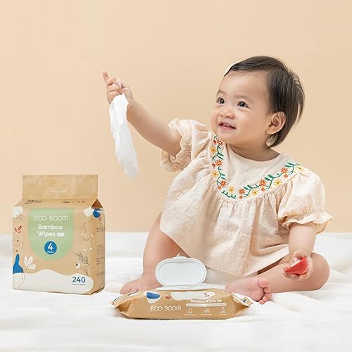 Miniatura 6 de ECO BOOM Toallitas de bambú para bebé, naturales, 100% a base de plantas y sin fragancia, sin perfume y seguras para pieles sensibles, 99% de agua,