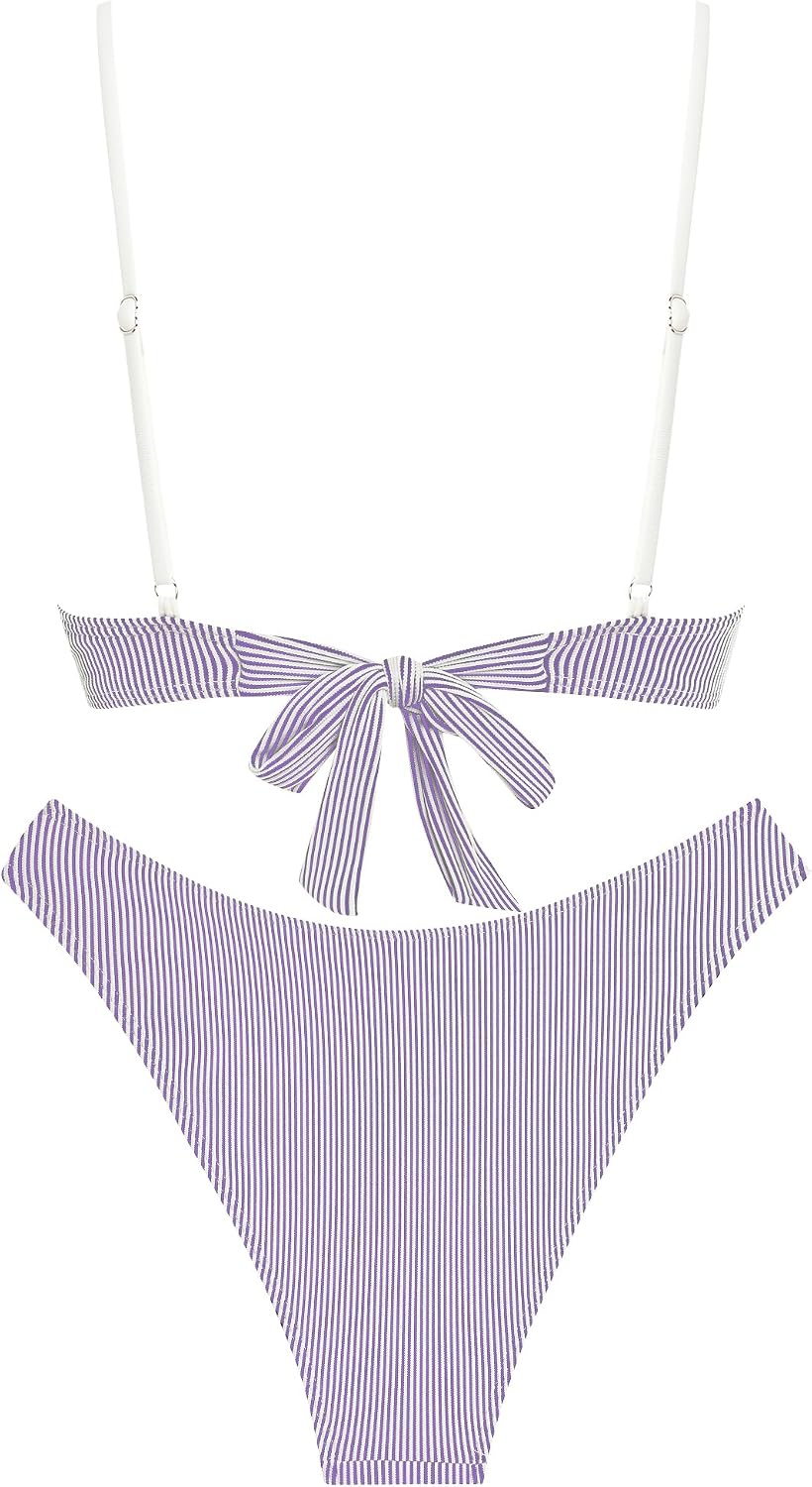 ZAFUL Women High Cut Bikini Sets String Sexy Swimsuit Two Piece Underwire Bathing Suit Brazilian Cheeky Cut Out Cute Swimwear thumbnail
