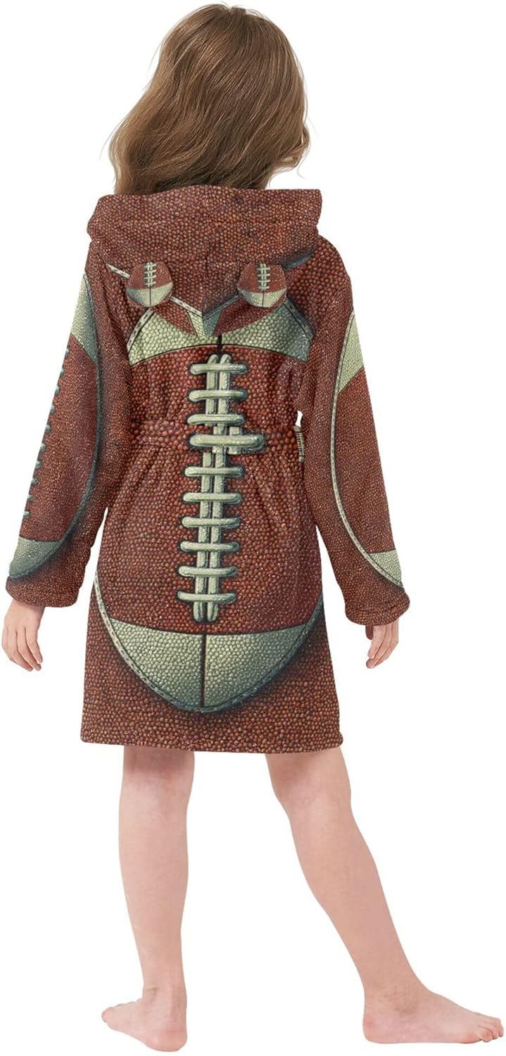 Funny Graphic America Football Bathrobe Hooded PJ Robe Soft Fleece Robe Pajama Sleepwears 2-12 Years
