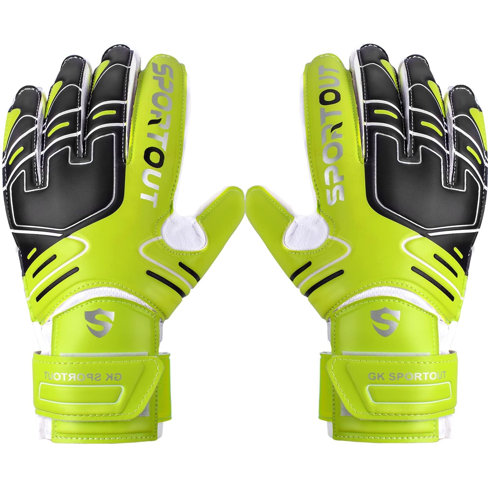 Sportout Torwarthandschuhe Kinder und Herren mit Fingersave Fußballhandschuhe mit Fingerschutz Torwart Handschuhe mit rutschfeste 4mm Latex