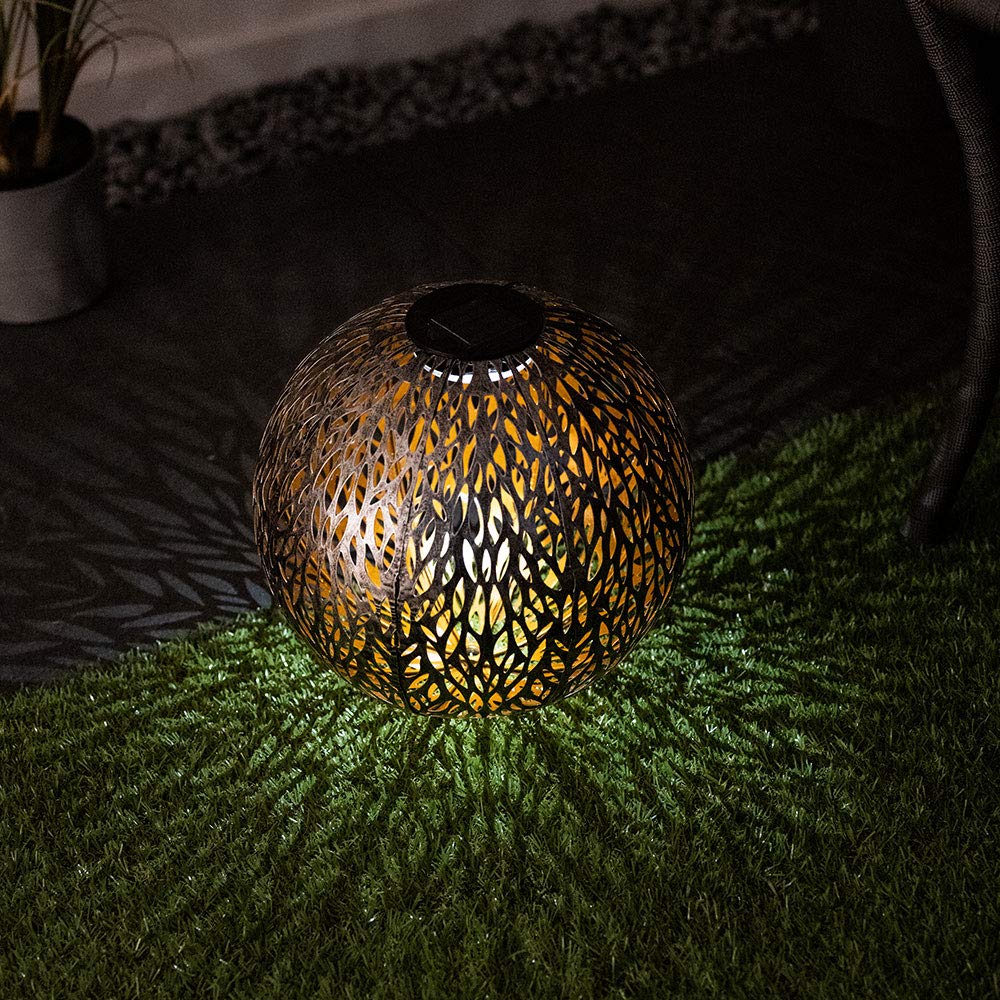 Solar Kugelleuchte Außen Solarkugelleuchte Garten, Dekor Stanzungen, antik-silber gold, LED AKKU, DxH 27 x 38 cm, 2er Set