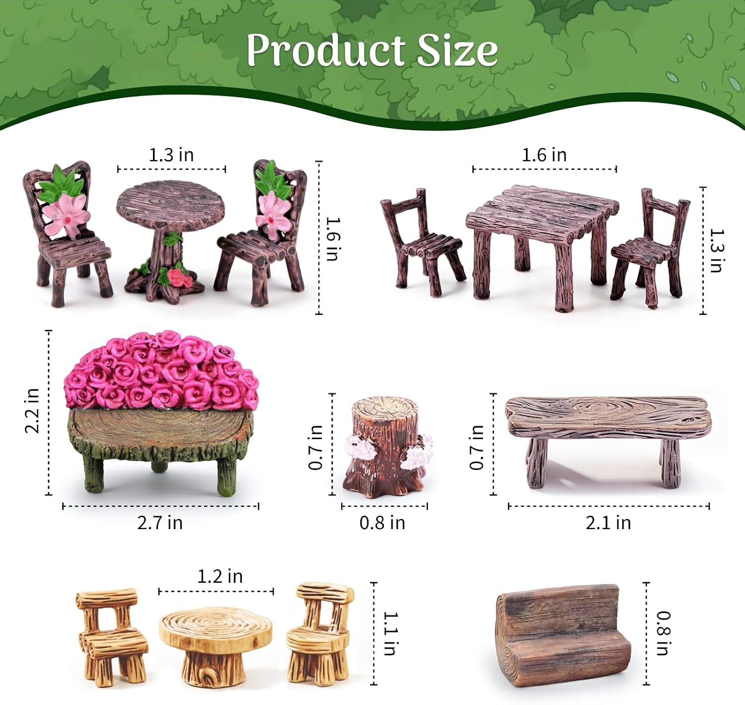 Mini Fairy Garden Accessories Furniture Outdoor Table Bench & Chairs Set