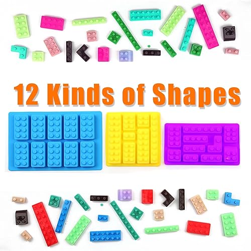 Miniatura 3 de Mivofun - 3 moldes de bloques de construcción, moldes de silicona para ladrillos de construcción, 12 tipos de formas, moldes para cubitos de hielo,