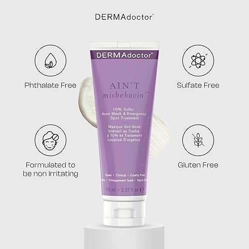 Miniatura 7 de DERMAdoctor Ain't Misbehavin' - Máscara intensiva para el acné al 10% de azufre y tratamiento de emergencia, 2.3 onzas líquidas