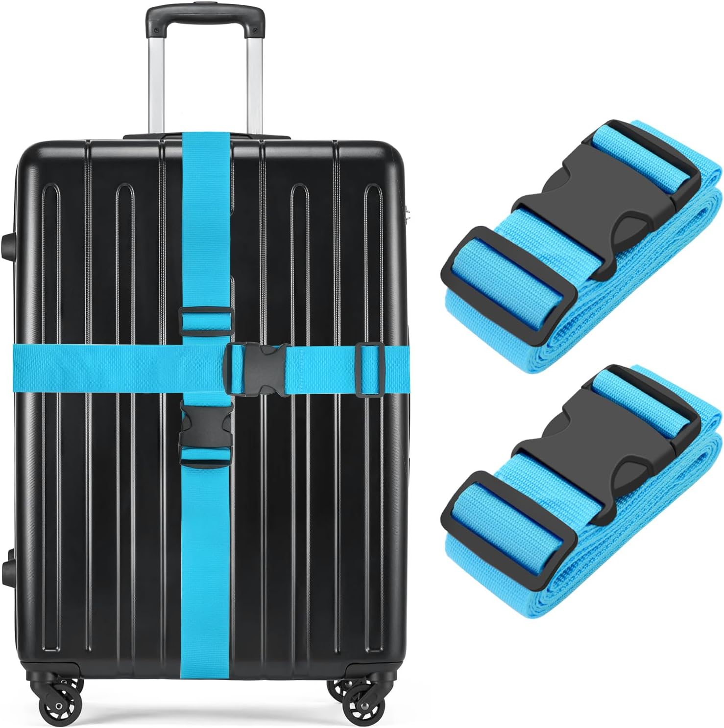 Luggage Straps, 79" Long Belts Keep Suitcase Secure While Traveling, TSA Approved Add a Bag Premium Accessory for Travel Bag Closure (2PCS Blue)