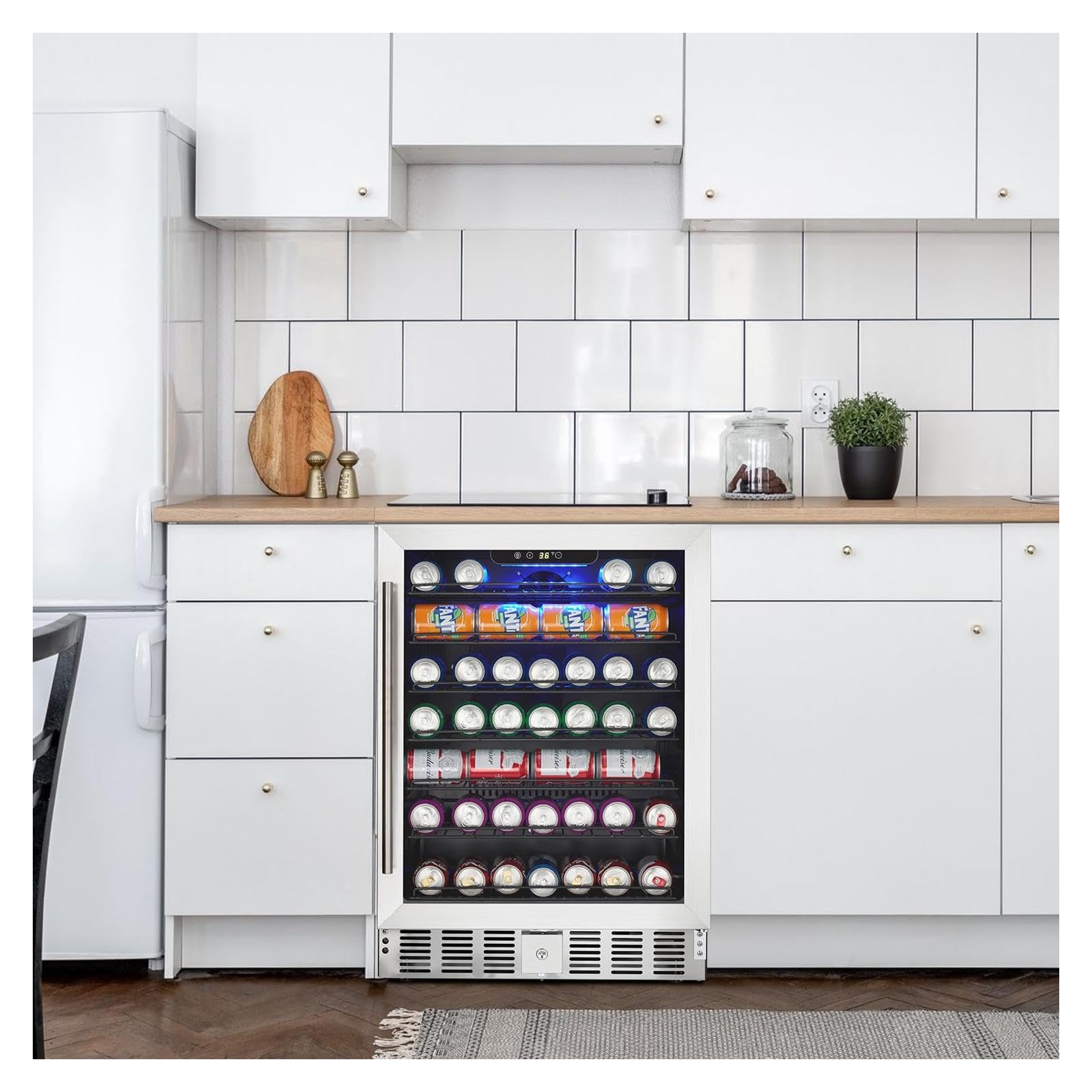 TROPOW LED Lighting Adjustable Temperature Beverage Refrigerator, 166 Cans Capacity, Air-cooled Constant Temperature, Safety Lock, Front Ventilation - 24 Inch Drink Fridge