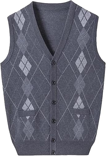 100% Cashmere Men's V-Neck Sleeveless Vest Classic Business Sweater Gilet Knitwear Tank Top Cardigan Vest with Pockets