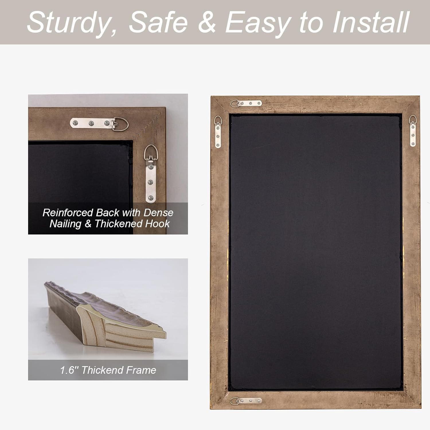 Vintage Wall Mirror, 41"x29" Rectangular Natural Wooden Framed Mirror for Bathroom, Decorative Wall Mirrors for Entryway, Dining Room, Fireplace, Vertical or Horizontal Hanging