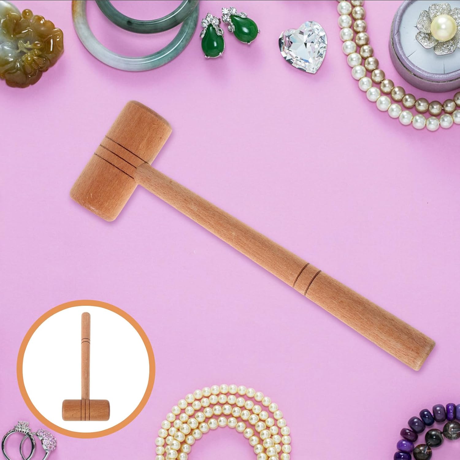 BESTonZON Wooden Jewelry Making Hammer for Shaping and Repair, Hard Stamping Hammer with Wood Handle, Hand Tool for Jewelry Crafting and Metal Forming