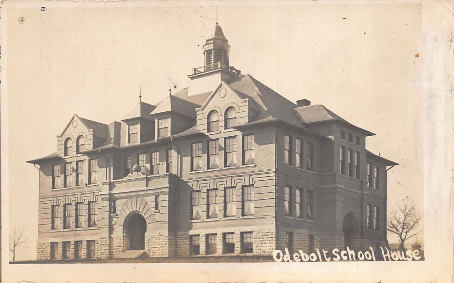 Real Photo Postcard School House Building in Odebolt, Iowa
