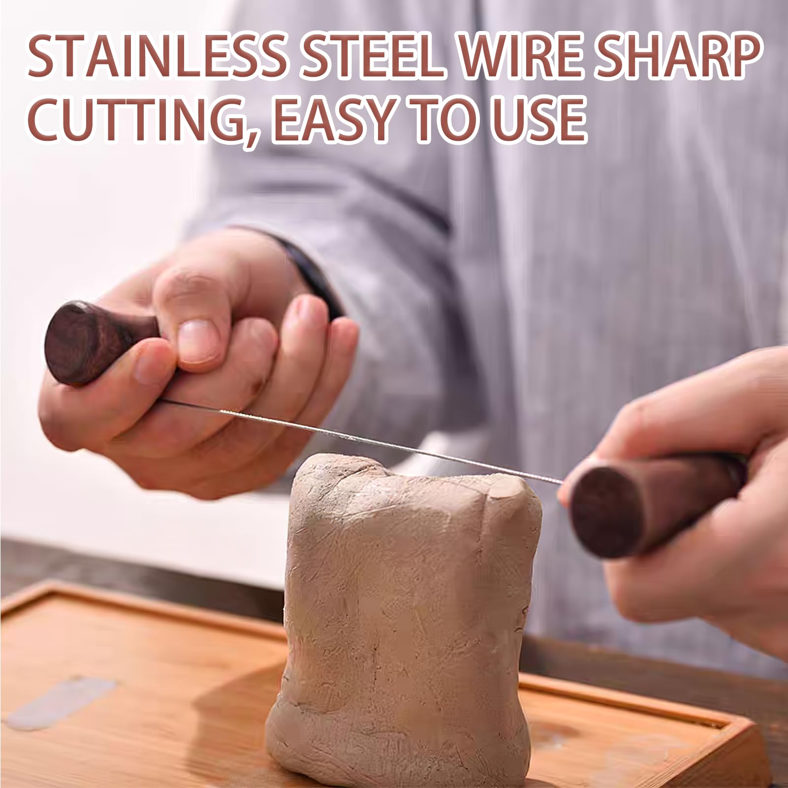 1PCS Cutting Wire for Clay Cheese Wire Clay Wire Cutter with Wood Handle Stainless Steel Multifunctional Manual Tool for Cheese Dough Pottery Ceramics Art Sculptures Candles Children's Day DIY - Image 4