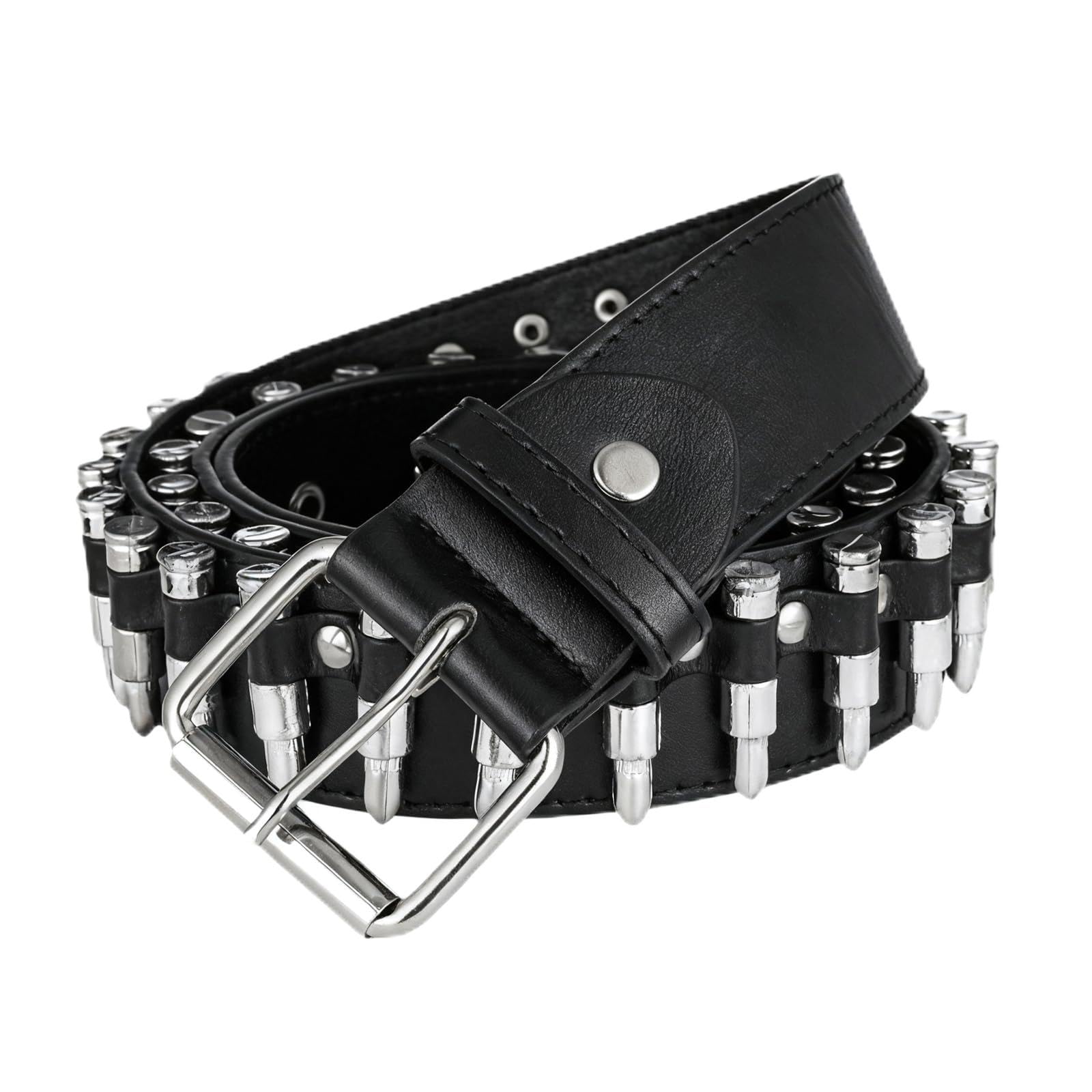ZHUOmengyun Y2K Emo Rivet Belt for Men Women, 110cm Studded Bullet Belt Gothic Punk Style Belts with Metal Buckle Hip Hop Fashion Accessory for Jeans and Trousers (Black)