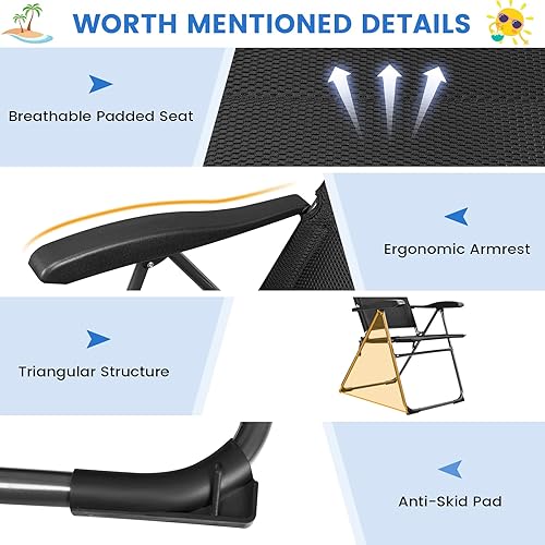 Miniatura 6 de Tangkula Juego de 2 sillas de patio plegables con 7 posiciones de respaldo ajustables, sillas de césped acolchadas para exteriores, para patio,