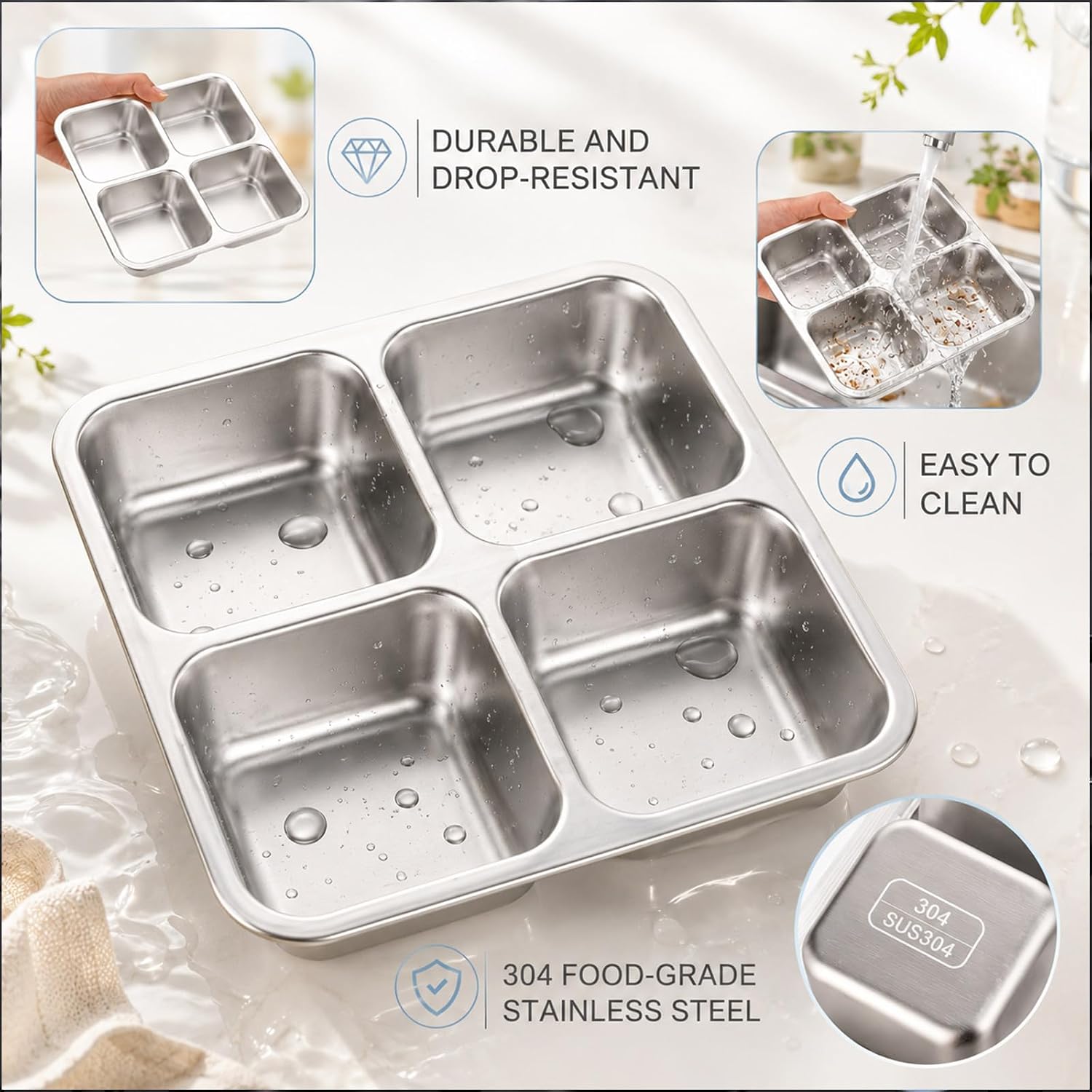 4 Pack Stainles Steel Snack Container with Lid, Blue image 4