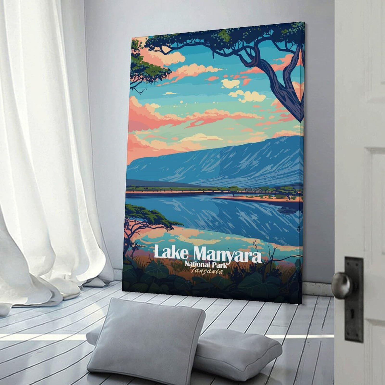 Junmoney Lake Manyara National Park, Tanzania Wall Art Print, 20x30inch(50x75cm), for Bedroom Decor, Cosy Corners Or Studios, Decorative Wall Art for Cosy Rooms
