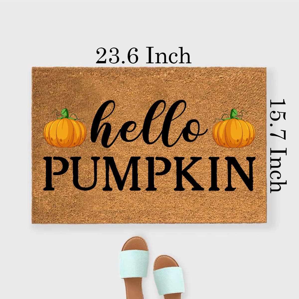 Funny Coir Doormat - Hello Pumpkin Halloween Decor Mat - Welcome Front Porch Decor - Personalized Non Slip Outdoor Coir Doormat - House Warming Gift - 23.6x15.7 inch