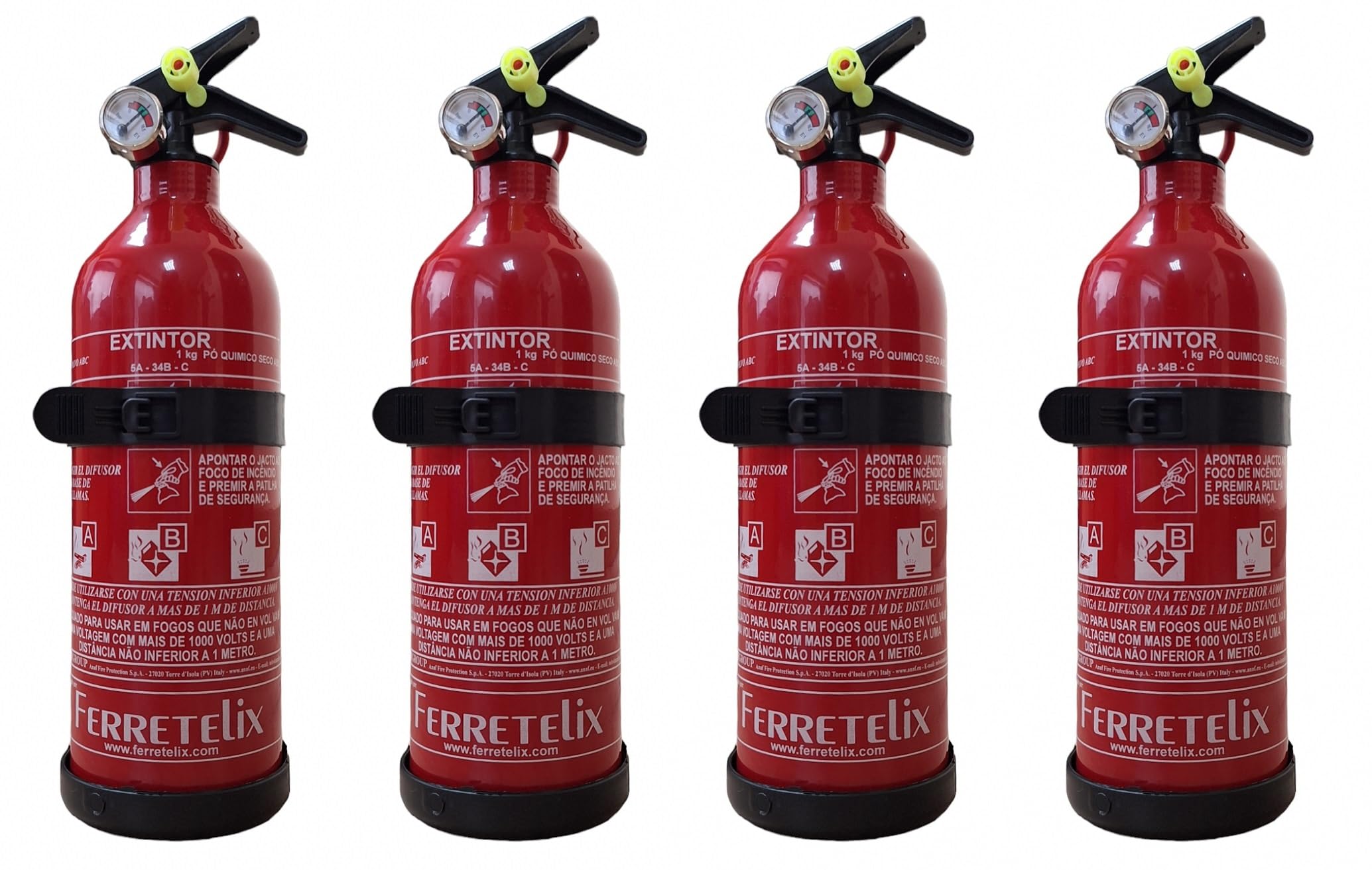 Ferretelix® Pack 4 und Extintores 1 kg Polvo ABC –Fabricado EN 2026 Incluye Soporte de Montaje – Homologados para Coche, Hogar, Oficina, Caravana o Barco –
