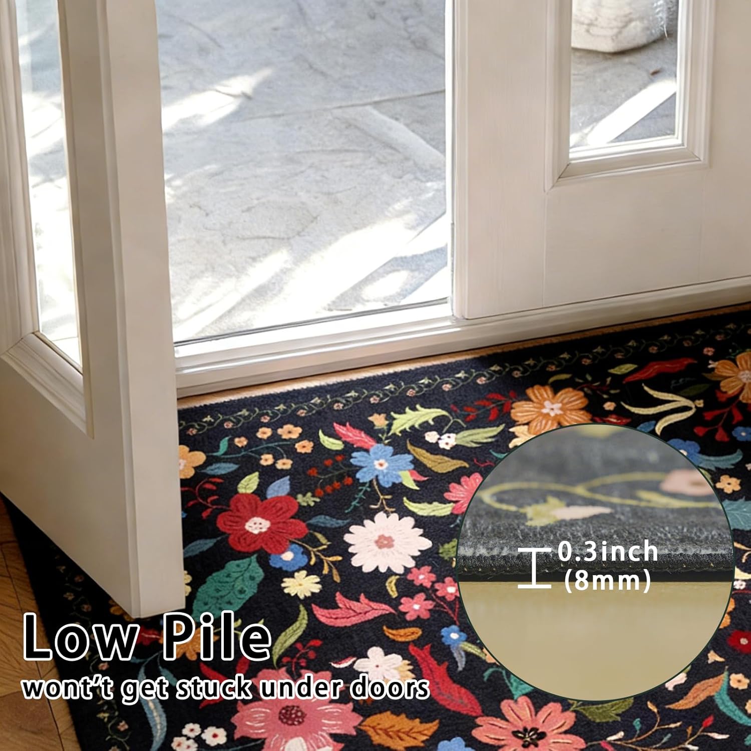 Area Rug 3x5 for Bedroom, Washable Floral Rugs for Entryway Non Slip Low Pile Flower Area Rugs Vintage Large Soft Carpet for Bedroom Office Kitchen Dining Room
