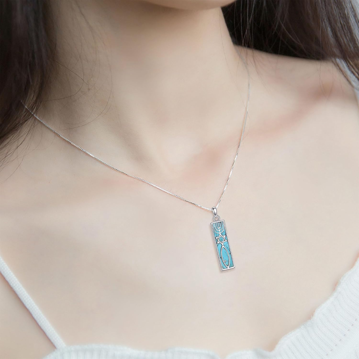 Sterling Silver Bar Pendant Necklace Messianic Seal Mezuzah/Celtic Knot/Mountain/Thistle/Tulip Jewelry Gifts for Women Men - Image 2