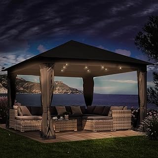 BRAST® Pavillon Aluminium Infinity 3x4m oder 4x4m | viele Modelle & Farben | inkl. Moskitonetz | wahlweise LEDs | wasserdicht | stabil | UV-Schutz | 3x4m Grau LEDs