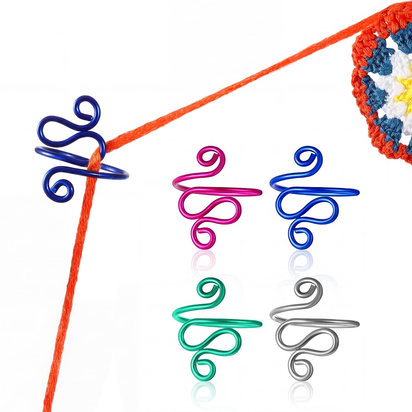 Hoolerry 4 Pcs Handmade Crochet Tension Ring Adjustable Yarn Guide Crochet Birthday Mother's Day Gifts for Mother Grandma, Crocheters Knitters, Size 7