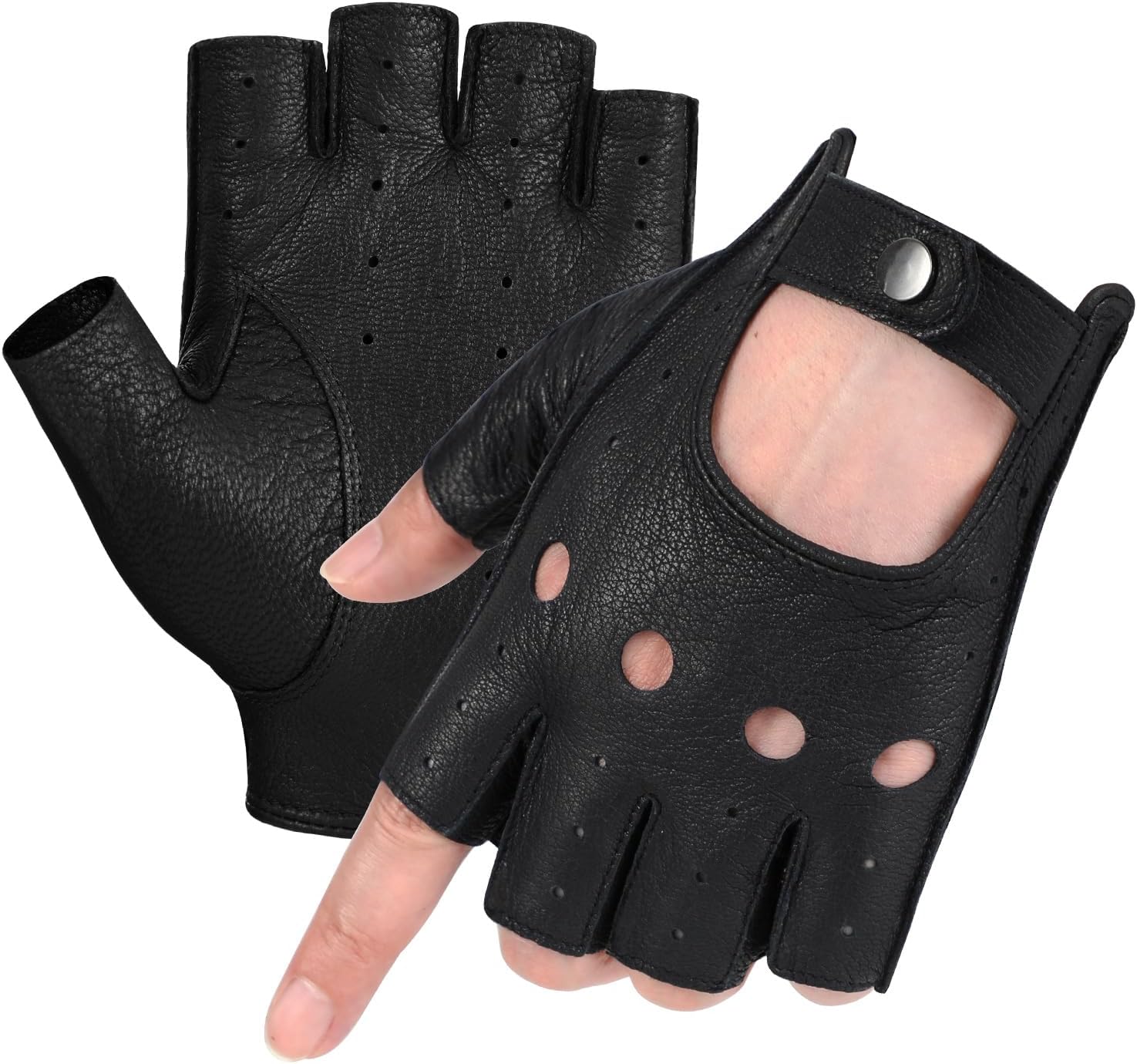 GSG Men Fingerless Gloves Driving Leather Cycling Half Finger Motorcycle Unlined Gloves for Cycling
