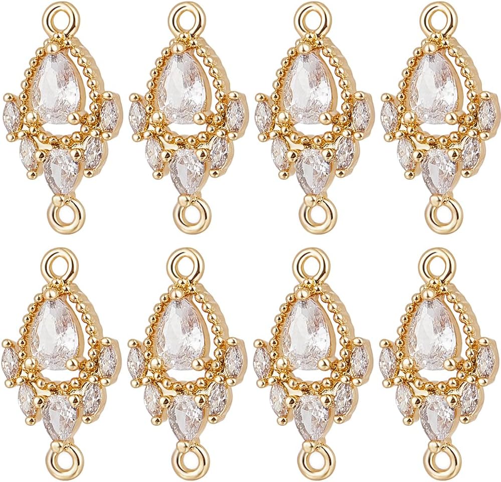 Beebeecraft 1 Box 8Pcs Cubic Zirconia Connector 18K Gold Plated Crystal Rhinestone Teardrop Link Charms for DIY Bracelet Necklace Jewelry Crafts Making Hole: 1.2mm