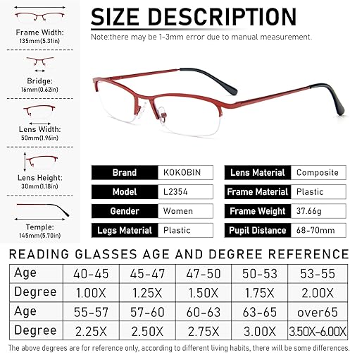 Miniatura 3 de KoKoBin Lentes de lectura de media lectura, 2 pares de lentes de marco de metal, lectores de bisagra de resorte con bolsa de cuero para hombres y