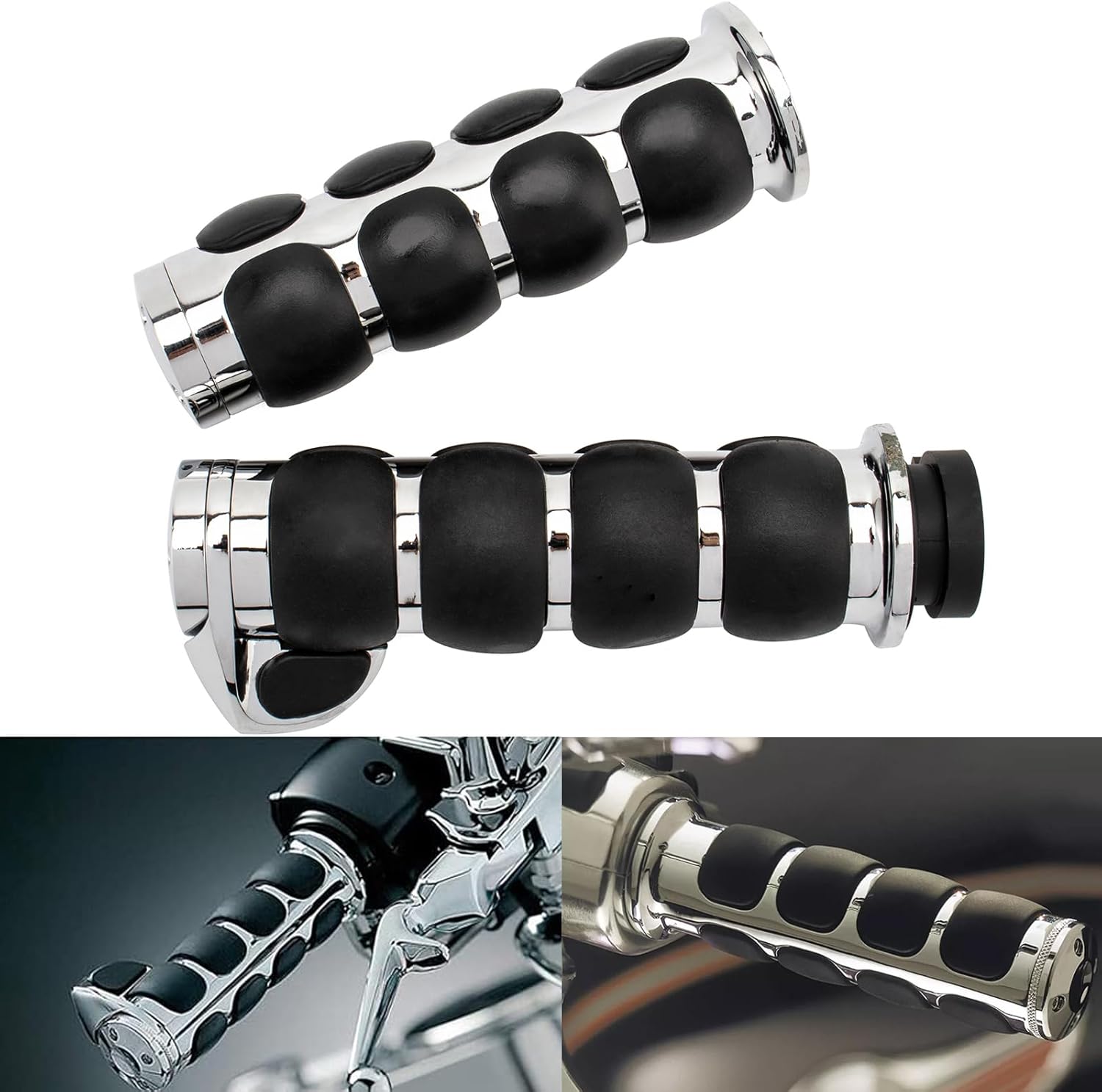 Motorcycle 1" Hand Grips Bar End Hand Handlebar Spike Chrome Black Aluminum Rubber