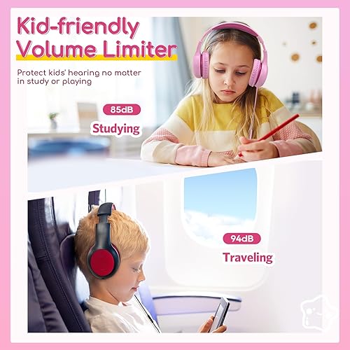 Miniatura 5 de EarFun Auriculares para niños con cable con micrófono, auriculares de límite de volumen de 8594 dB para niños, auriculares portátiles con cable con