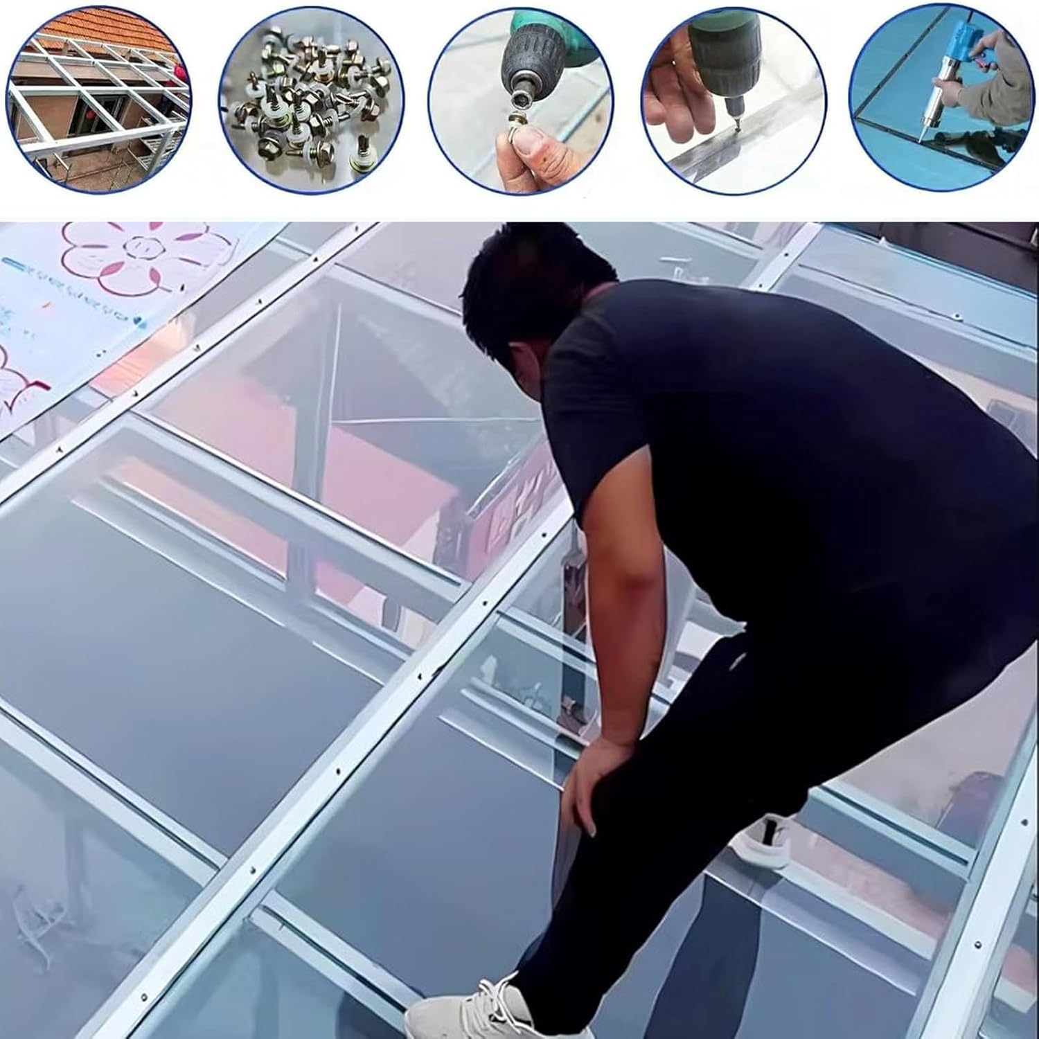 Polycarbonate Greenhouse Roofing Sheets,1mm Clear Acrylic Plastic Roof Panels,Waterproof/Uv Resistant,Cold Frame Replacement Transparent Roofing Sheets,Easy to Bend and Cut,W×L-1.56×1m(5.1*3.3ft)