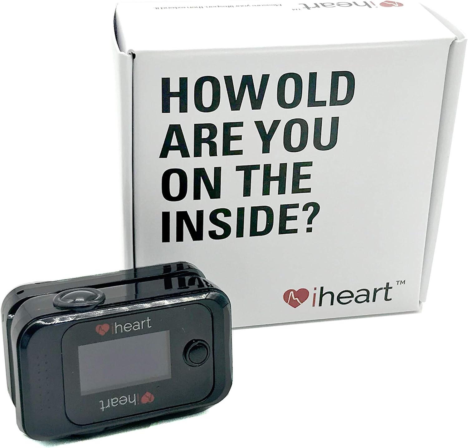 iHeart Internal Age Health Monitor, Fingertip Health and Fitness Tracker. Measure Biological Age, Pulse Wave Velocity, Aortic Stiffness, Sp02 and Heart Rate BPM with our iOS and Android App