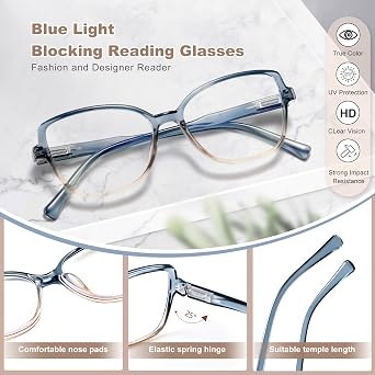 EYEGUARD Stylish Reading Glasses for Women Blue Light Blocking Readers with Spring Hinge Computer Eyeglasses
