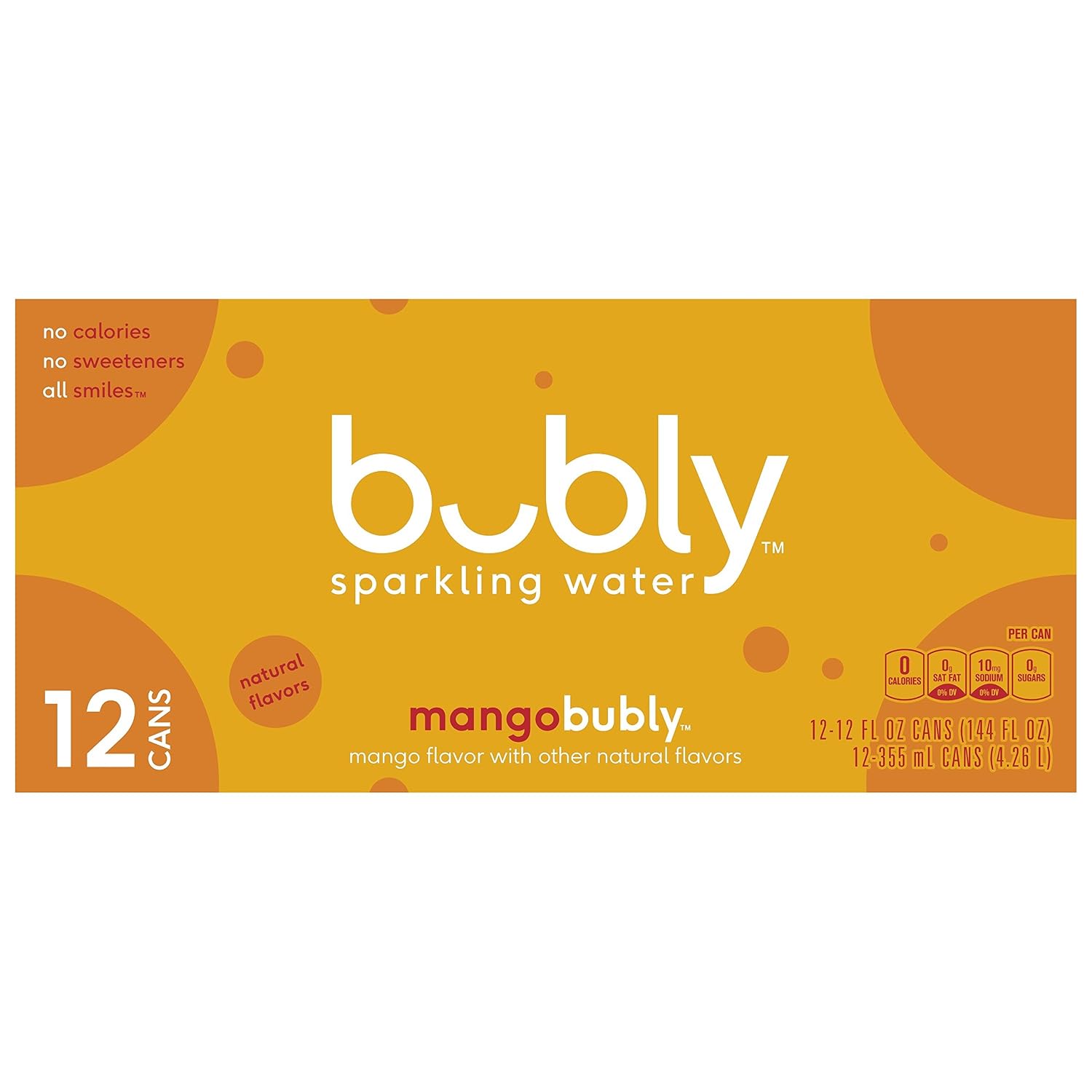 bubly Sparkling Water, Mango, 12 ounce Cans (Pack of 12)