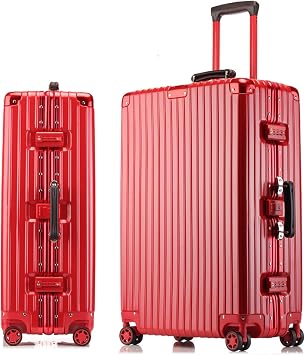 Suitcase Large PC Suitcase with Aluminum Frame Hard Shell No Zipper Luggage Carry on 20Inch with TSA Combination Lock,Red,26in