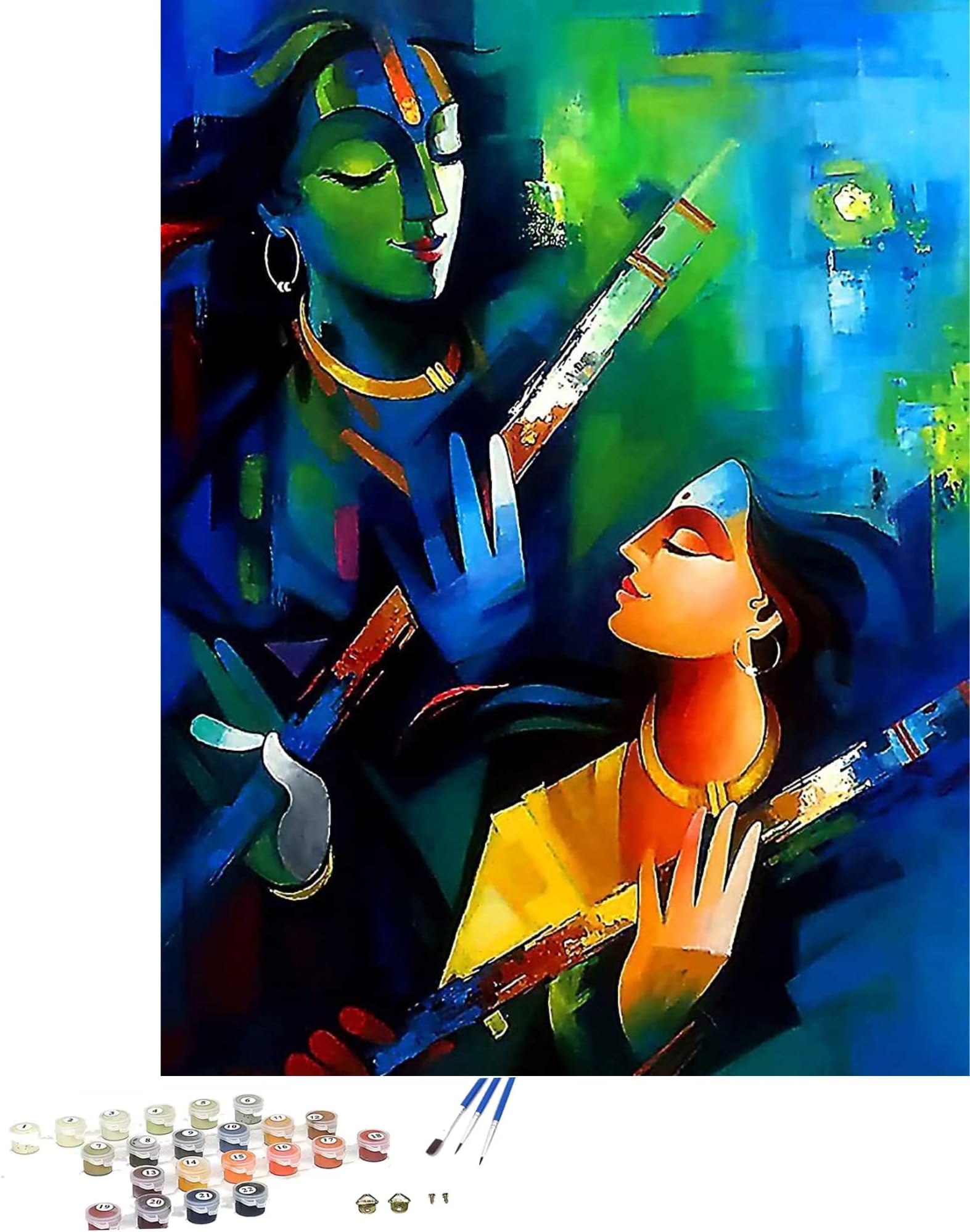 TULIP N TURTLE® Krishna Radha Abstract Nest DIY Acrylic Paint by Number Kit for Adults Kids Beginner Color 32 Yellow Wall Decoration DIY Painting kit for Adults