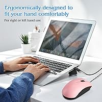 Vista 5 de Guiheng Ratón con cable mini, ratones de computadora USB con cable para mano derecha o izquierda, ratón ergonómico para computadora con clics Rosado