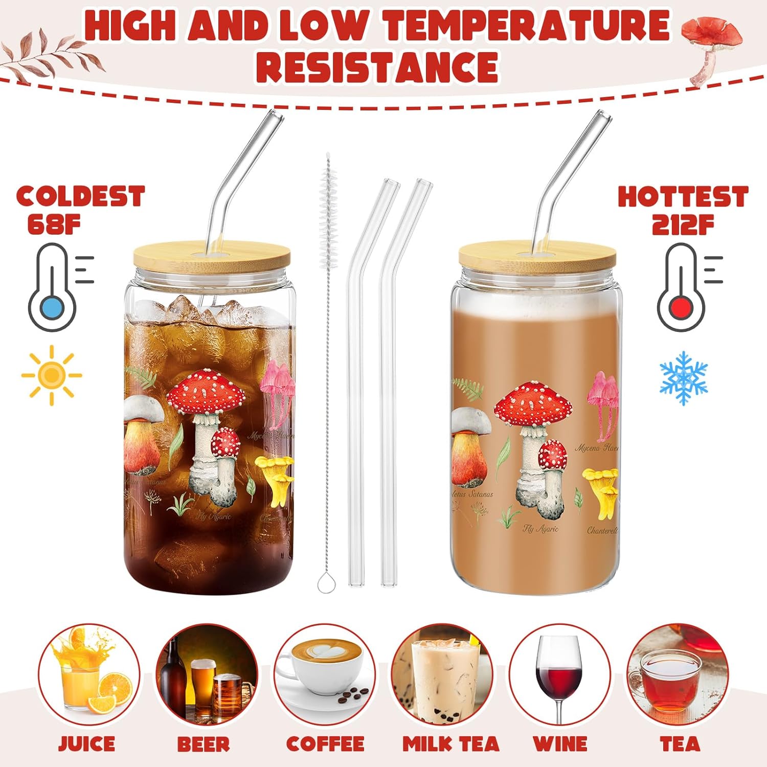 9 Pcs Mushroom Gifts for Women Christmas Plant Lover Gifts Stuff 16 OZ Coffee Cups with Straw Lid Brush, Mushroom Keychain, Socks, Tote Bag Cosmetic Bag fo Birthday Gardener (Shiny Style) - Image 3