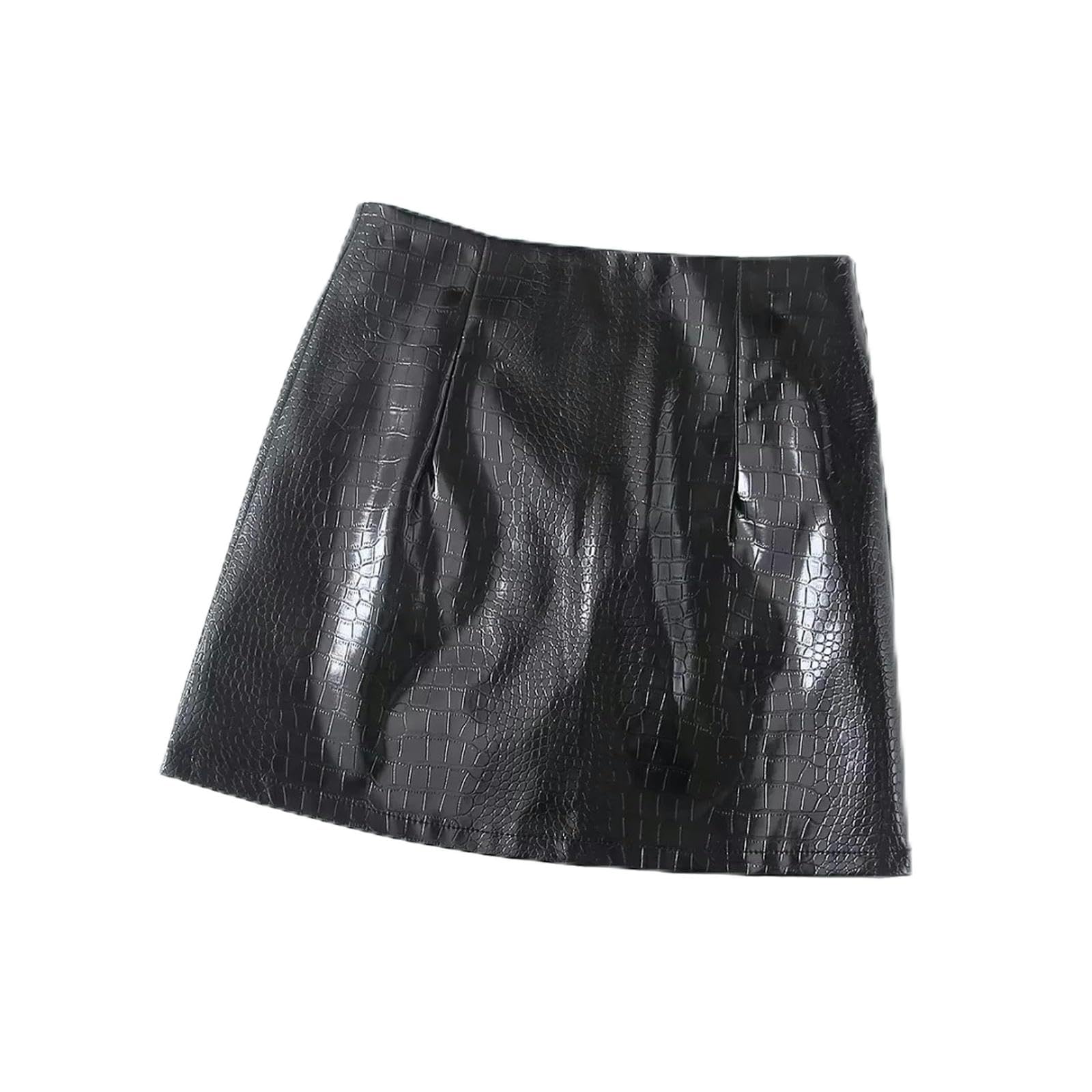 Jupe en cuir PU noir brillante motif crocodile femme taille haute coupe moulante S