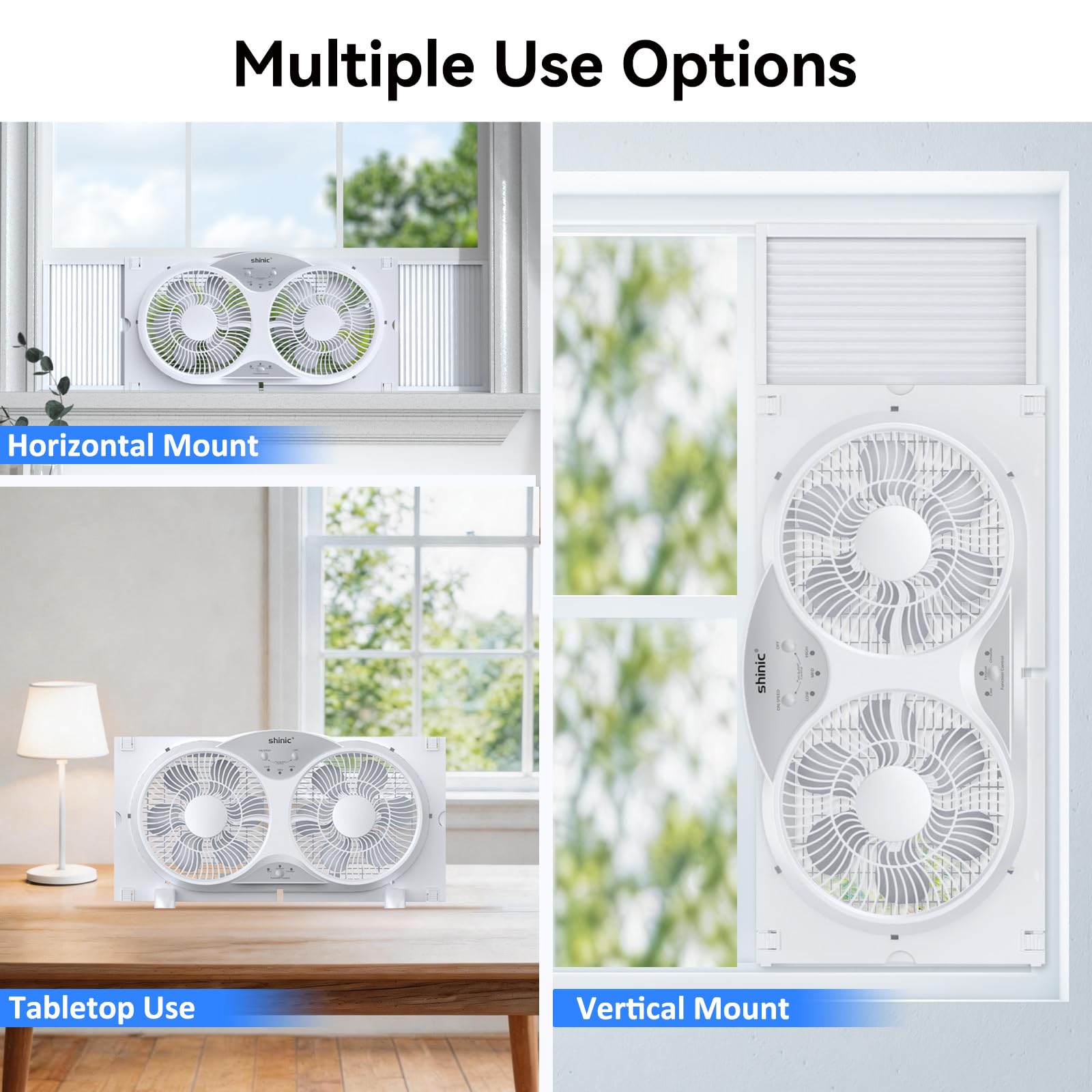 shinic 22,9 cm leiser Fensterventilator mit Fernbedienung – 2026 verbessert, 3 Geschwindigkeiten, wendbarer Luftstrom, inklusive abnehmbarem Insektenschutz, Staubschutz und Schaumstoffdichtband