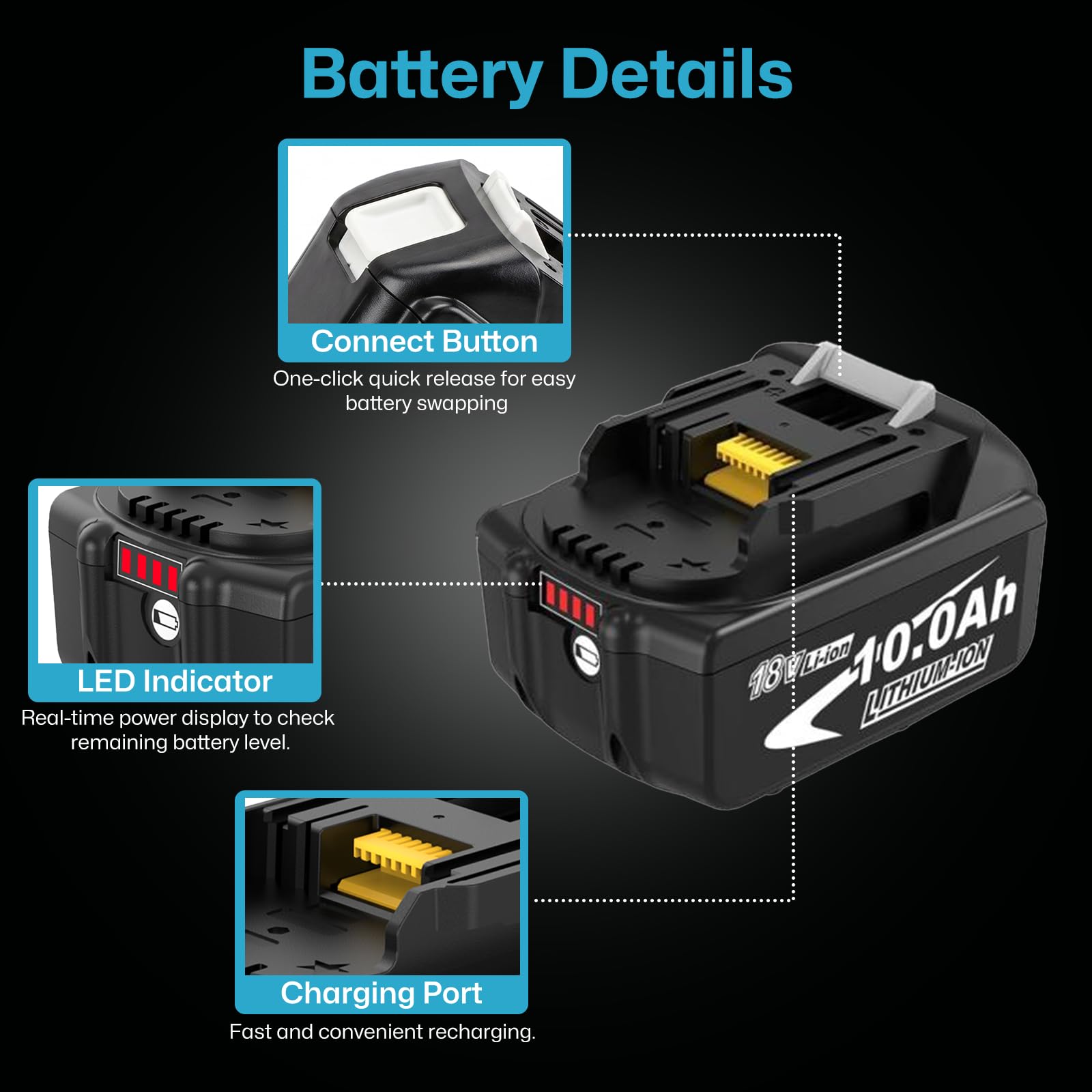2 Batteries 18V 10Ah pour Makita LXT + Chargeur Rapide Double DC18RD