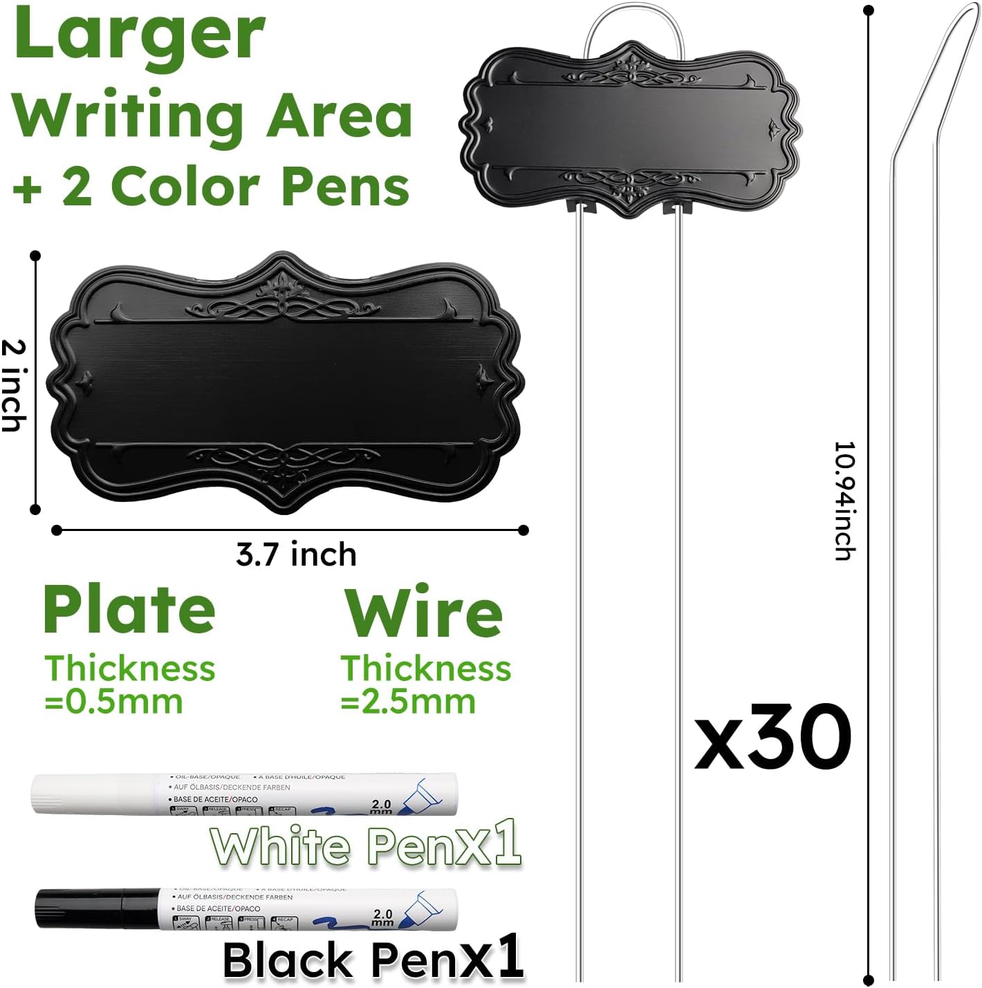 30 Pack Metal Plant Tags,Waterproof Plant Labels Garden Tags for Plants Outdoor with 2 Pens,Larger Area 3.7"X 2" Aluminum Gardening Plant Label Stakes for Flowers Vegetables Herb Seed Greenhouse